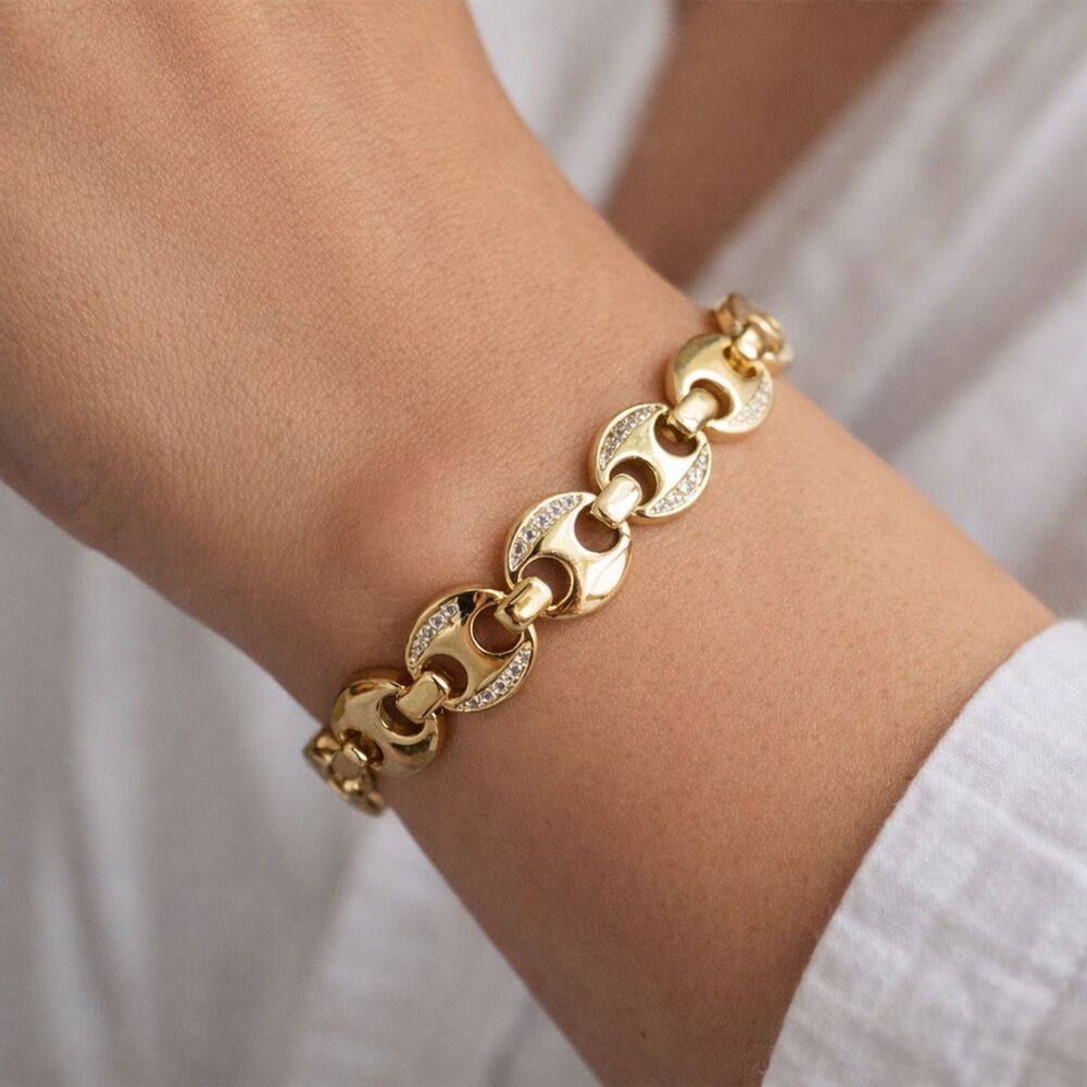 NEW Rose Gold Plated Round Link Tennis Bracelet Pave CZ Accents 6.75" or 7.5"